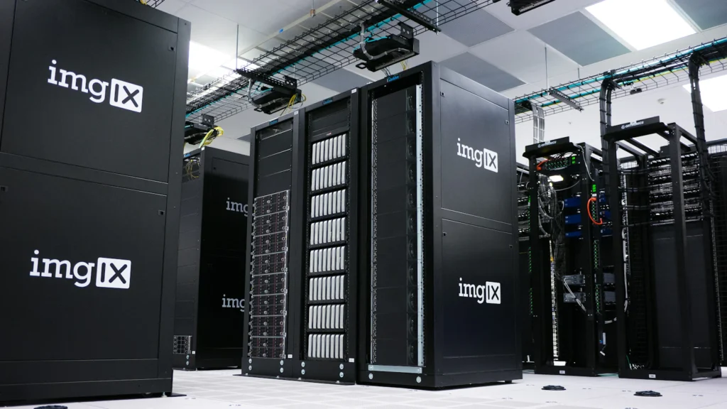 Data centre server racks illustrating high capacity business connectivity