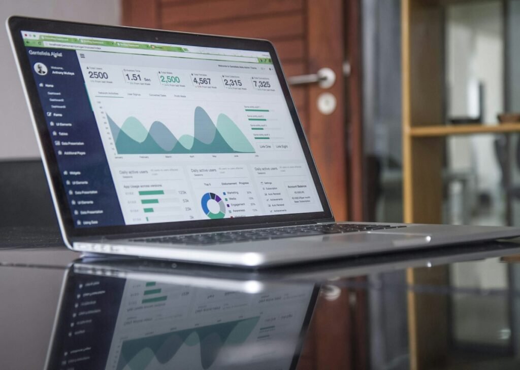 Laptop showing business reporting and data analytics
